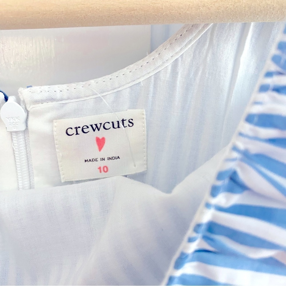 J. Crew Crewcuts Girl's Blue White Stripe Cotton Sleeveless Ruffle Dress Size 10 - Picture 10 of 12